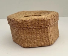 Vintage Finely Woven Hexagon Sweetgrass Basket w/Lid Lid SALE!