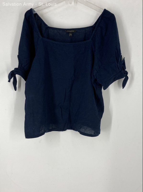 Banana Republic Womens Blue Short Sleeve Square Neck Pullover Blouse Top Size L