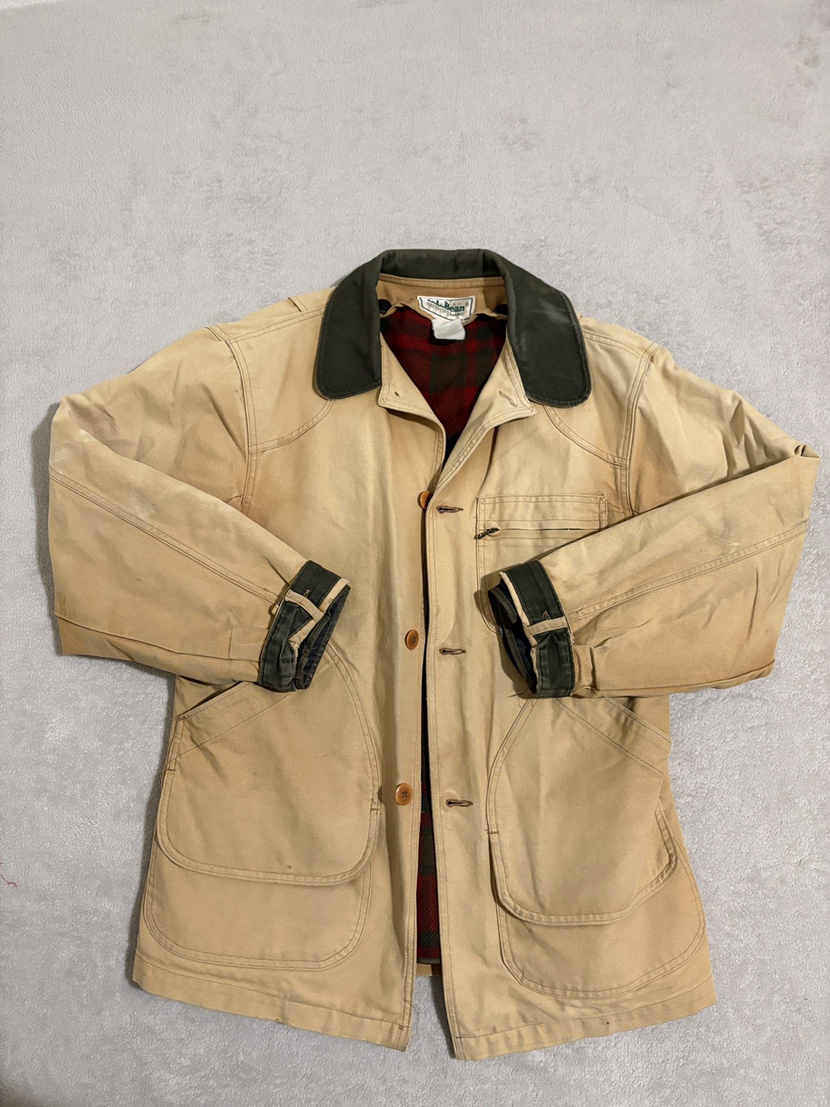 Vintage LL Bean Jacket Mens L Blanket Flannel Liner Canvas Field Barn Chore Coat