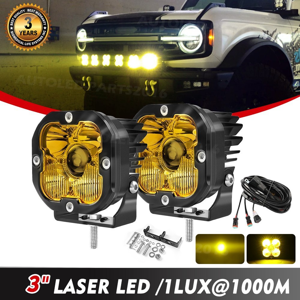 Pair 3"Inch Laser LED Work Light Cube Pods Spot Flood OffRoad Driving FOG Lamp