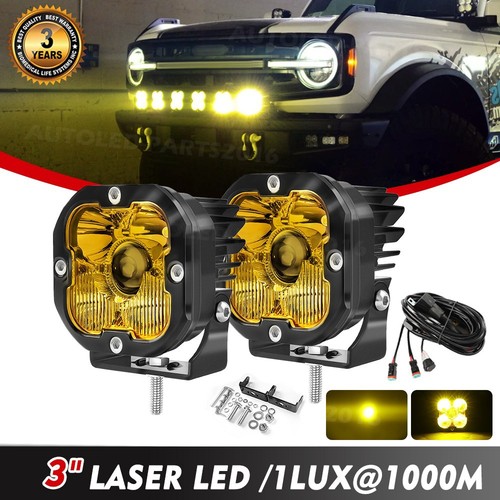 Pair 3"Inch Laser LED Work Light Cube Pods Spot Flood OffRoad Driving FOG Lamp