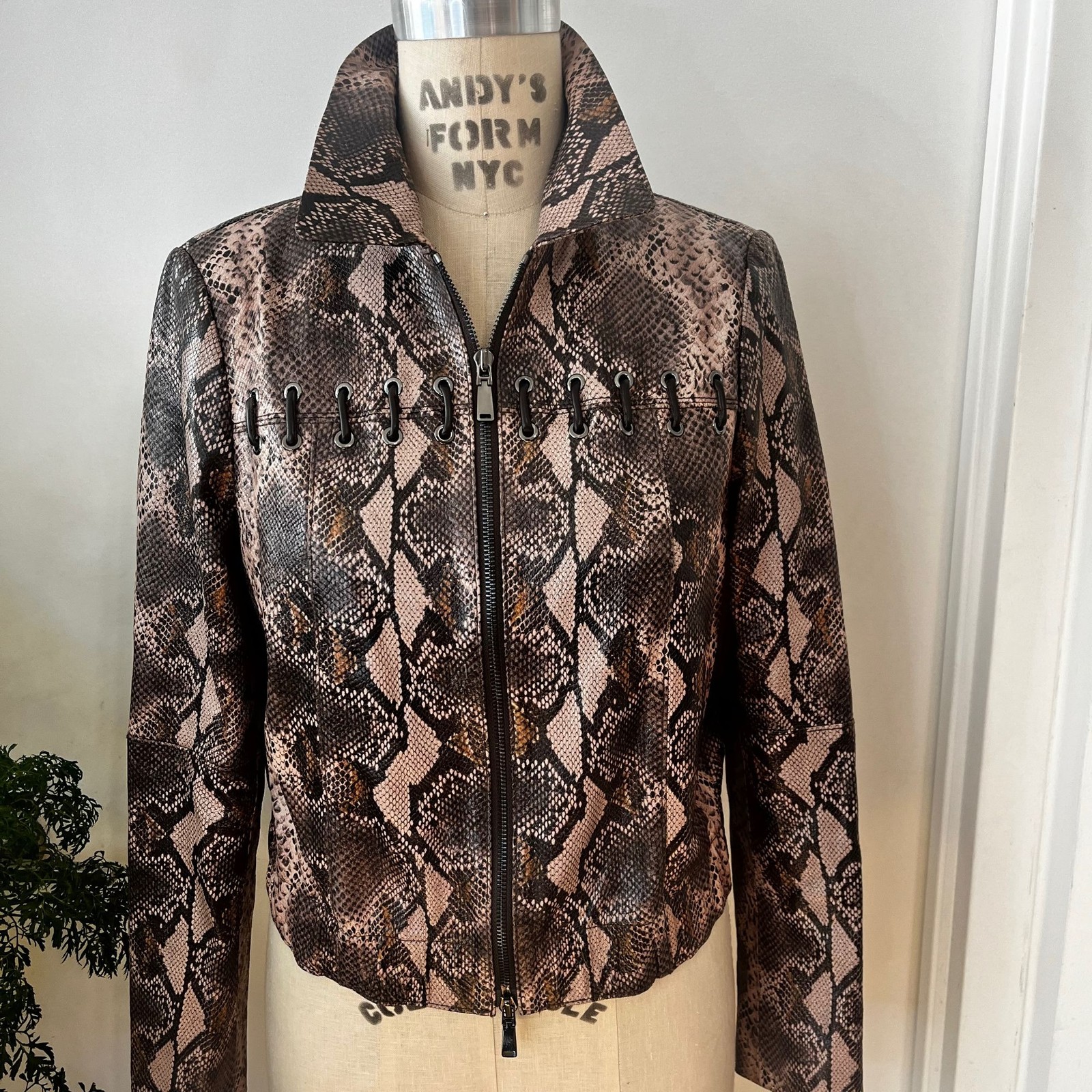 WORTH Cropped Leather Python Print  Jacket with L… - image 1