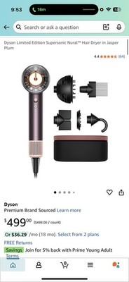 Limited Edition Dyson Supersonic Hair Dryer (color Jasper plum)with Attachments
