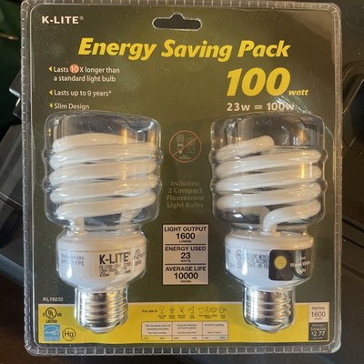 K-Lite Energy Saving Pack 100 Watt Light Bulbs 2 Pack KL19232