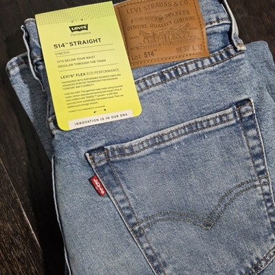 Levis 514 Jeans Mens 32x32 Blue Straight Flex Stretch Distressed Light Wash