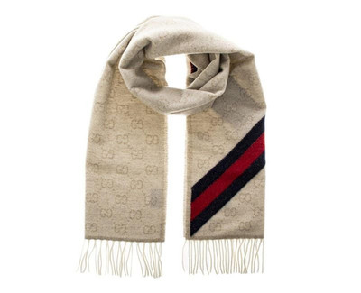 NEW W TAG Gucci  Nikky GG Logo Printed  Wool Beige Scarf Made In Italy