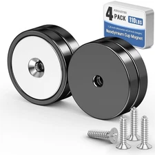 Junarter 4 Pack Magnets with Holes Black Neodymium Magnets Strong 110 LBS Rar...