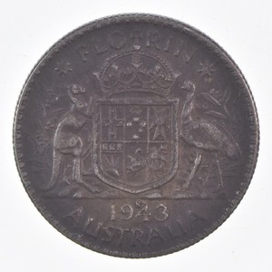 SILVER - WORLD Coin - 1943 Australia 1 Florin - World Silver Coin *258