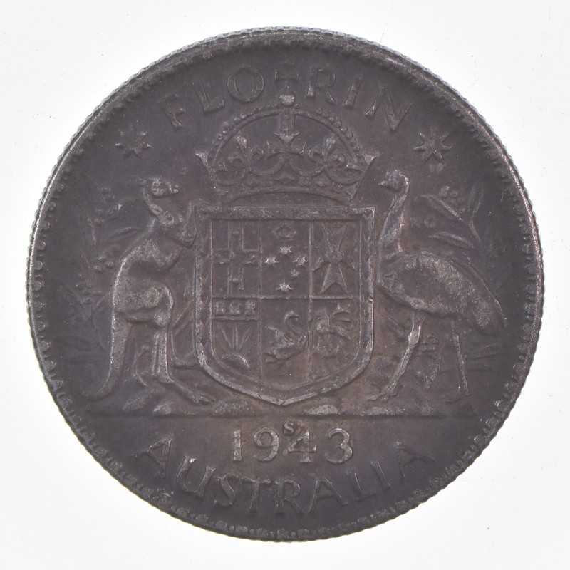 SILVER - WORLD Coin - 1943 Australia 1 Florin - World Silver Coin *258