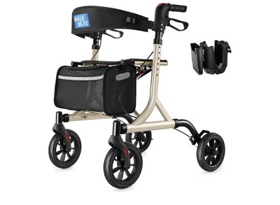New Walk Mate Rollator Walker Padded Seat Backrest AllTerrain Compact Gold 300lb