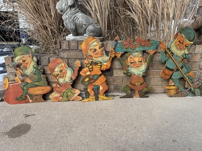 Vintage Rare Lawn Pixie Elves U Build 1950 Christmas Workshop Elves FULL SET
