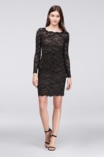 Davids Bridal Short Black Lace Dress Size 8 With Sleeves