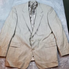 Stafford Wool Silk Blazer Mens 44R Glen Plaid Two Button Sport Coat Tan Grey
