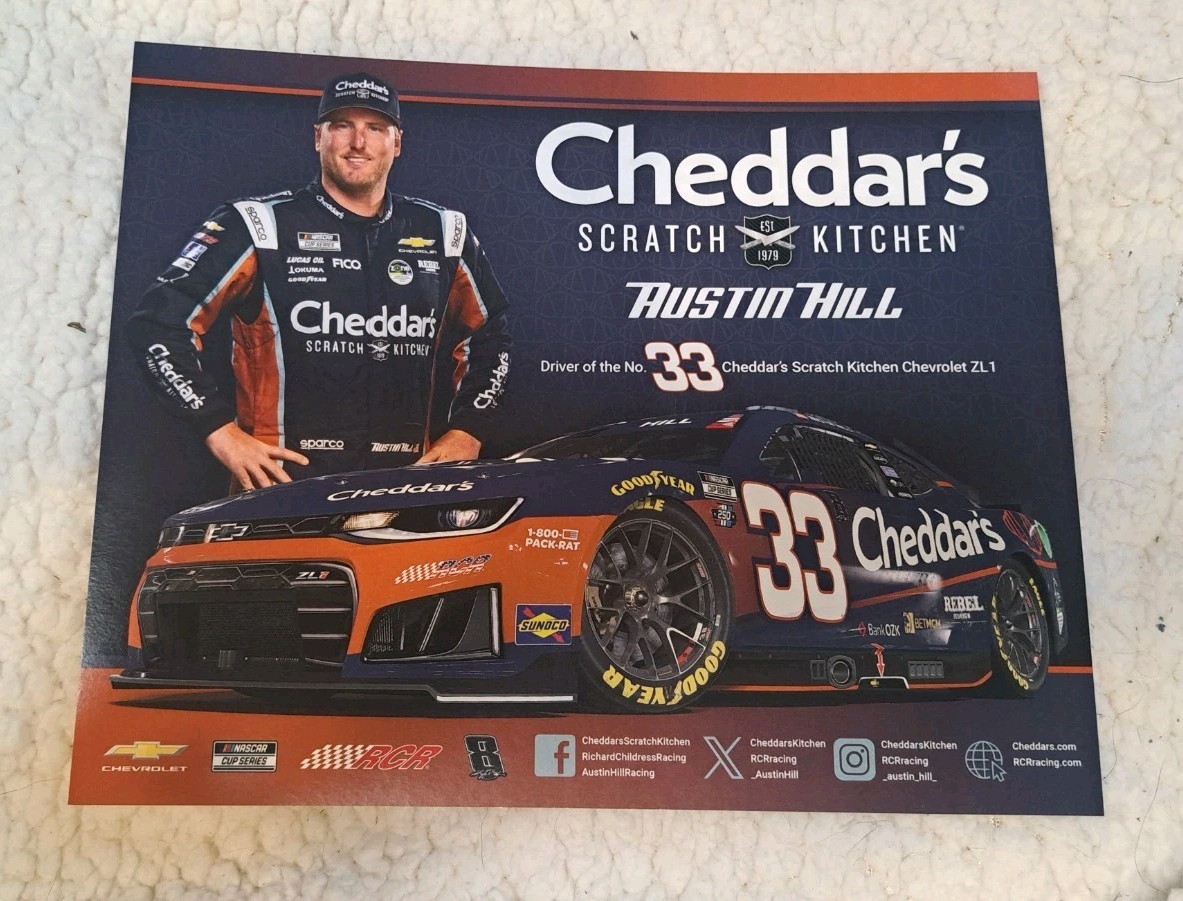 Austin Hill 2026 Cheddar's #33 8x10 NASCAR Cup Series Hero Post Card RCR