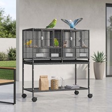42 Inch Breeder Bird Cage with Center Divider Rolling Stand Trays Perches Black