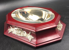 Posacenere svuota tasche soprammobile ottagonale legno intarsio metallo cromato