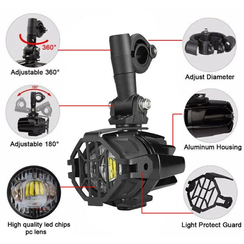Adventure Motorcycle White LED Fog Lights Auxiliary For BMW R1200GS 750GS  - Imagem 4 de 4