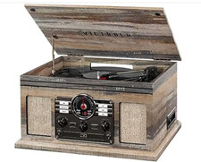 Victrola Quincy 6-in1 Bluetooth Record Player Multimedia Center Farmhouse grey