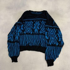 Vintage Abstract Knitted Jumper Patterned Grandad Knit Sweater Men's M