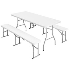 Outsunny Three-Piece Folding Picnic Table and Bench Set White
