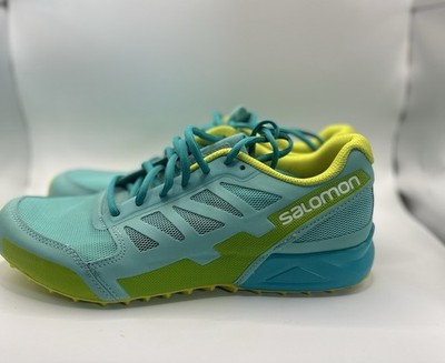 Salomon City Cross Turquoise Yellow Mesh Running Sneakers Lace Up Low Top