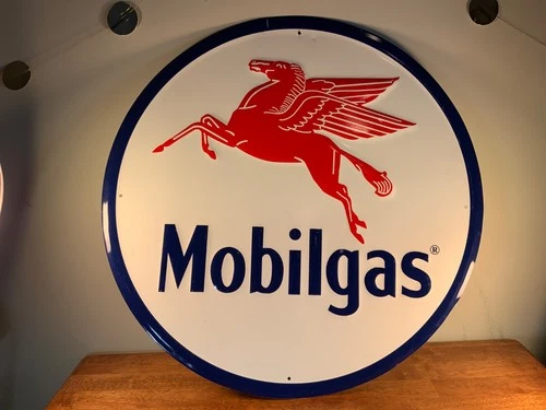 Mobil Gas Round Vintage Metal Sign 23.5” Man Cave, Garage, Bar, Game Room