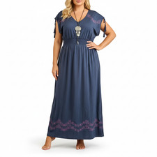 Sheego Kleid Damen Maxikleid Stretch Gr. 44 bis 54 Blau Ton (368) (204) NEU