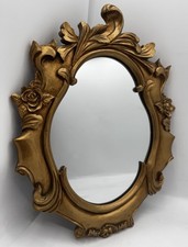 Vintage Gold Rococo Wall Mirror Ornate Floral Hollywood Regency Resin Oval 13x10 Vintage Gold Rococo Wall Mirror Ornate Floral Hollywood Regency Resin Oval 13x10