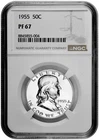 1955 50C Proof Silver Franklin Half Dollar NGC Graded PF 67 White Coin