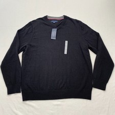 Tommy Hilfiger V Neck Sweater Mens Large Black Cotton Preppy Classic