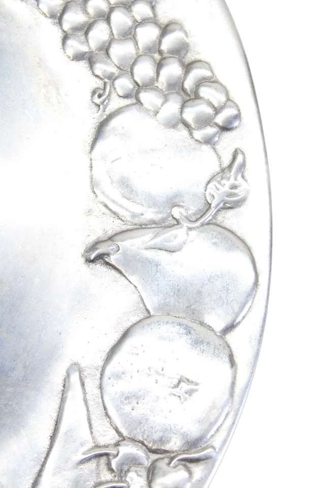 Wilton Armetale Metal Harvest Fruit Motif Oval Serving Platter Tray Silver 14"L - Image 2 of 4
