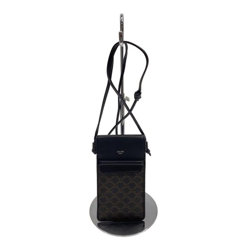 CELINE Triomphe Shoulder Bag PVC Brown Womens Crossbody Flap Monogram Purse