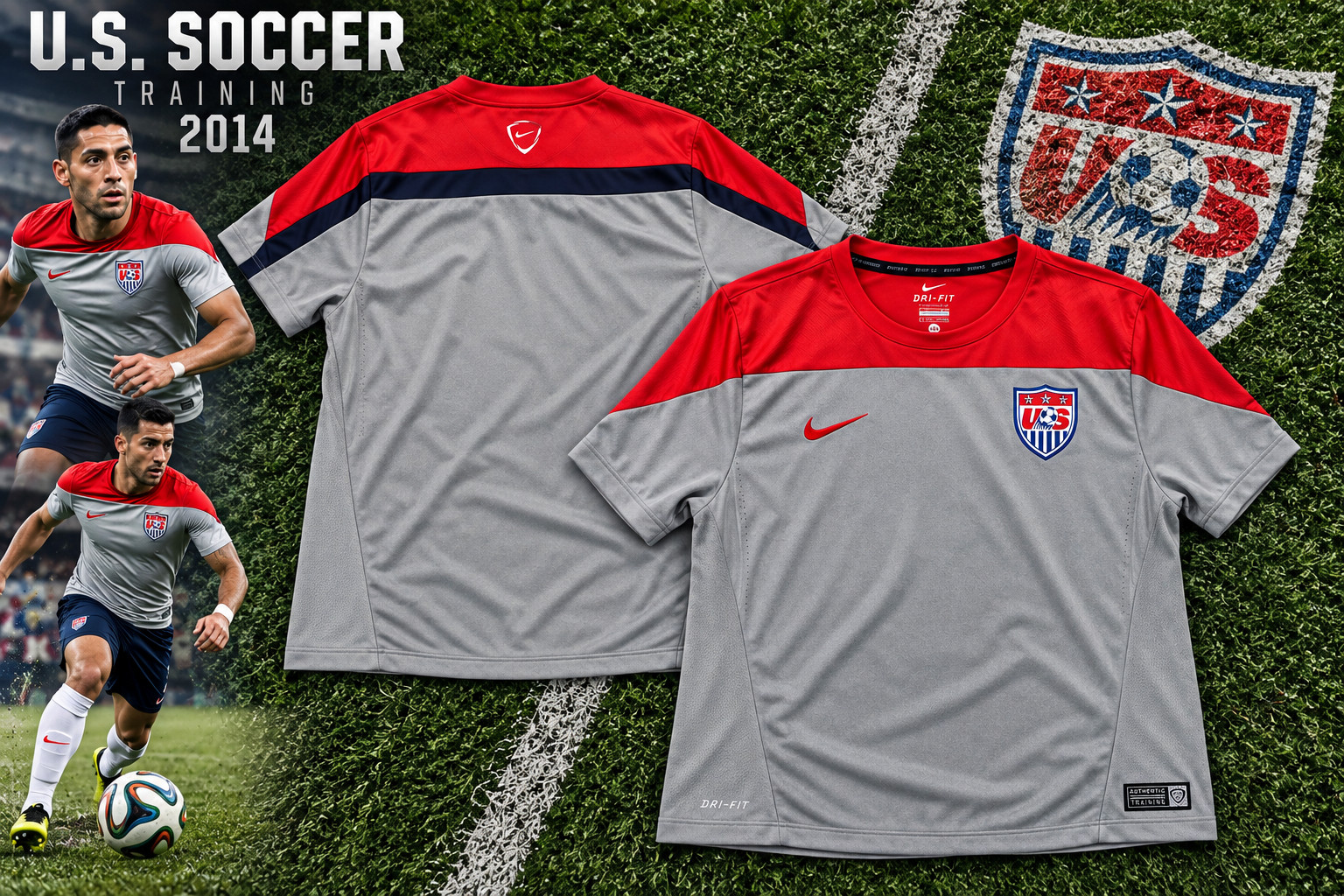 Nike USA Soccer 2014 Training Shirt Men's 2XL Gray Red Dri-FIT 578797-060