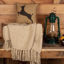 Rustic 12"x12" Deer Pillow Tan Thanksgiving Stenciled Bedroom Decor VHC Brands
