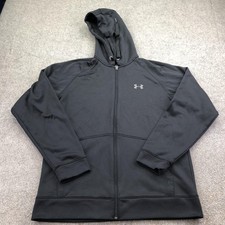 Under Armour Hoodie Mens Medium Black Full Zip Fleece Sweatshirt Logo Solid