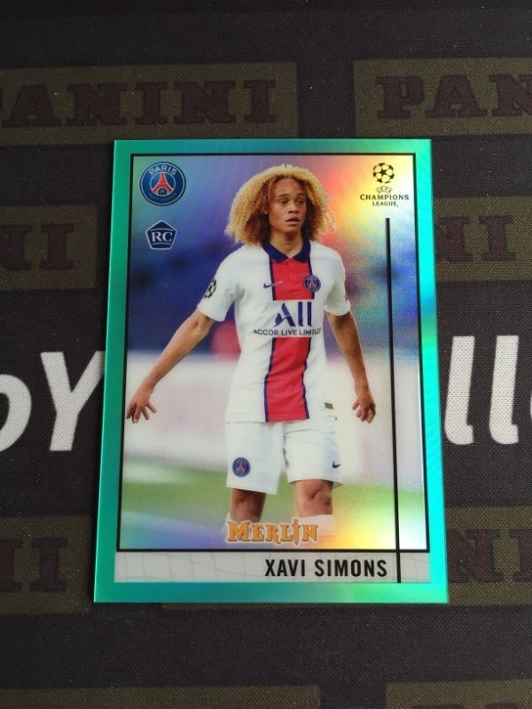 2020-21 Topps Merlin Chrome Xavi Simons Rookie RC Aqua 195/199 PSG RB Leipzig