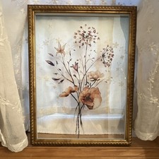 Framed Floral Flowers Print Wall Art Gold Frame Vertical Multicolor