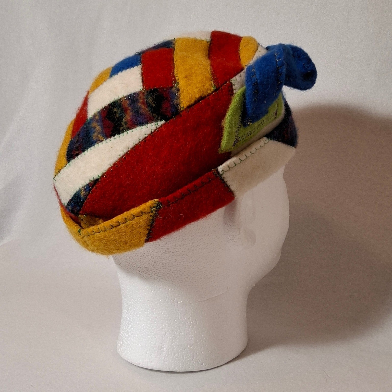 Handmade Boiled Wool Patchwork Hat Multicolor Spi… - image 2