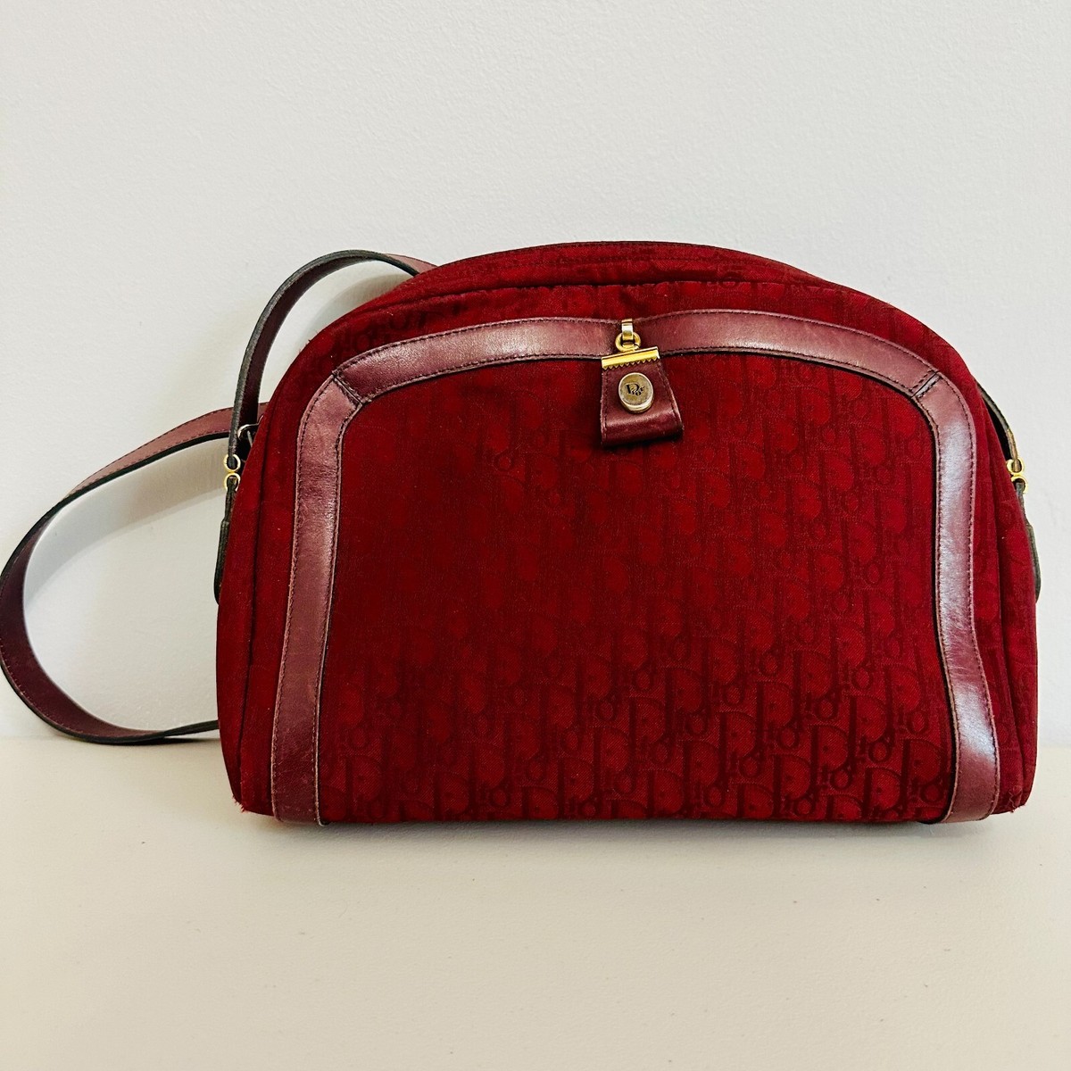 AUTHENTIC CHRISTIAN DIOR JACQUARD SIGNATURE LOGO RED SHOULDER BAG