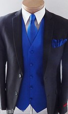 ROYAL BLUE XS - 6X Vest Waistcoat and Neck tie Hanky Set Prom Wedding Party 10-I