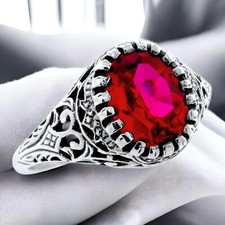 VINTAGE STYLE 925 SOLID STERLING SILVER 2.5 CT LAB-CREATED RUBY RING    792