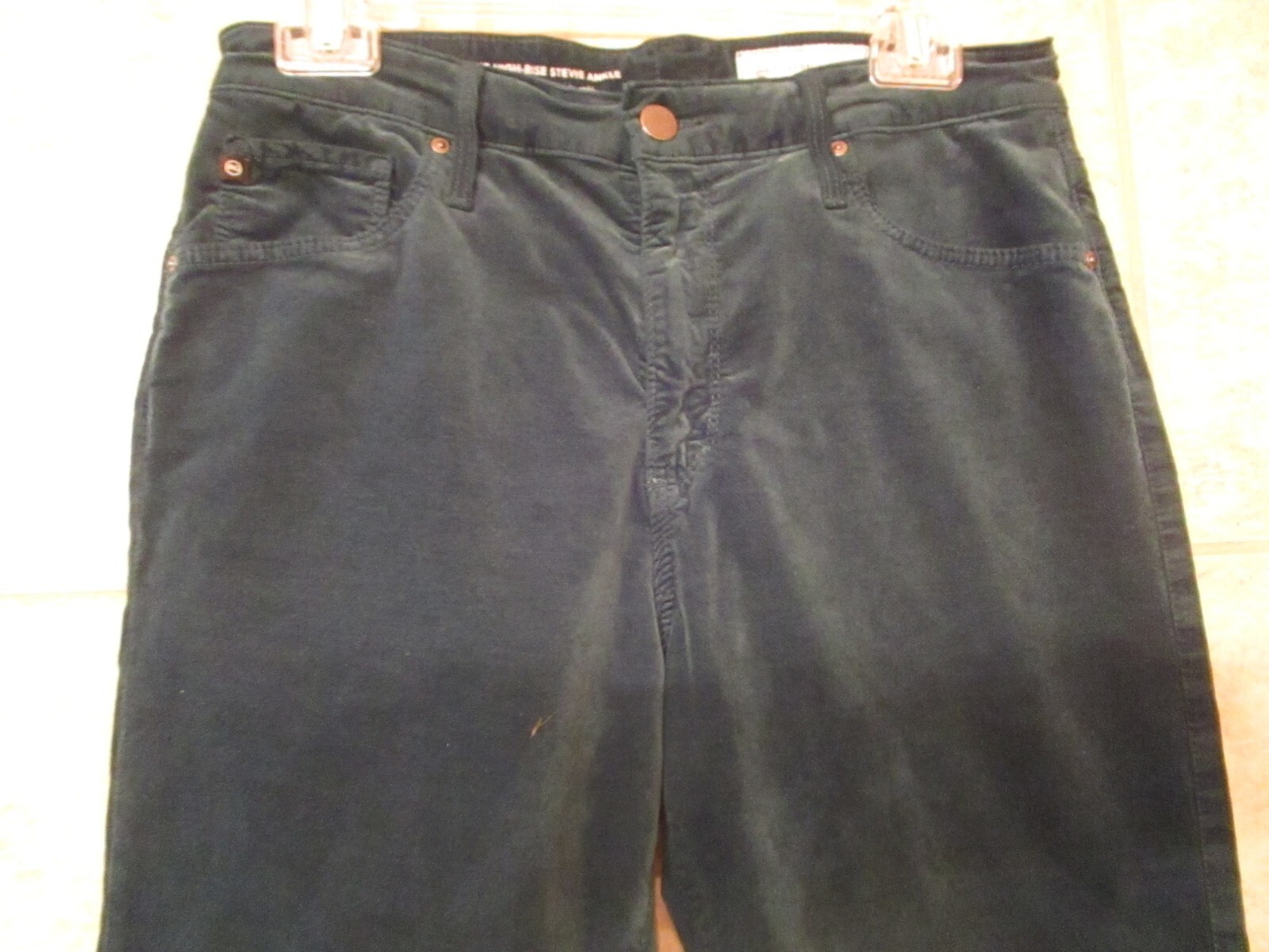 AG The Stevie Anthropologie Slim Straight Ankle Green Velvet Pants Stretchy 30R thumbnail 2