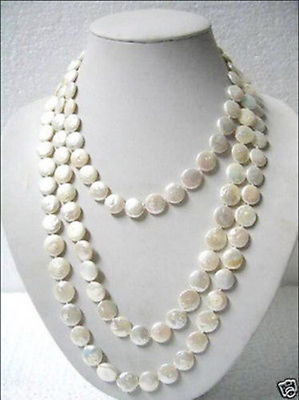 White Freshwater Pearl Necklace Natural 11-13mm Coin-shaped