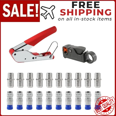 AEDIKO Coaxial Compression Tool Kit Crimper Wire Stripper TV Coax Cable CCTV Repair New