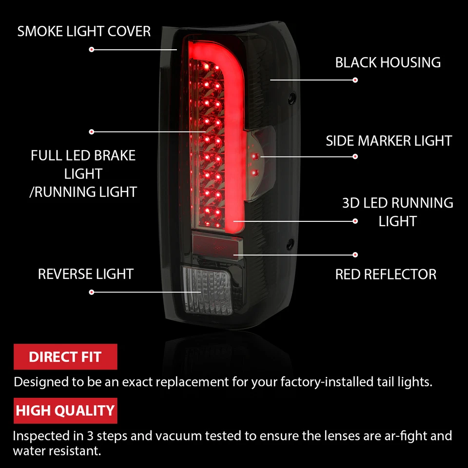 DOT For Ford F150 F250 F350 1990-1997 LED Black Smoke Tail lights Brake Lamps - Image 4 of 4