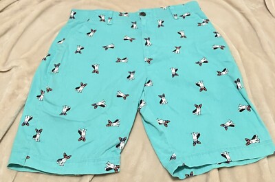 Plugg Men's Flex Waist Teal Chinos Shorts Size 32 Boston Terrier Dog Sunglasses