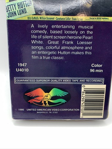 The Perils Of Pauline, In Color VHS Betty Hutton,John Lund, Pre-Owned - Foto 5 di 12