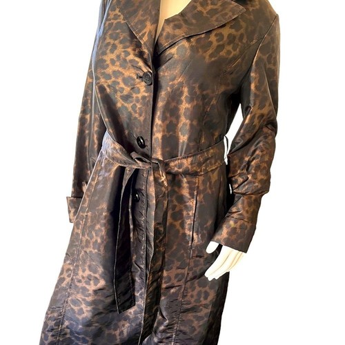 Ellen Tracy Black and bronze, Leopard print women’s trenchcoat size large - Picture 5 of 10