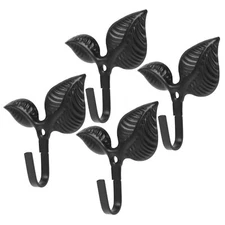 4Pcs Rustic Wrought Iron Leaf Wall Hooks Decorative Wall Mounted Coat Hooks f...