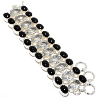 Radiant White Topaz & Onyx High-Contrast  Bracelet q141